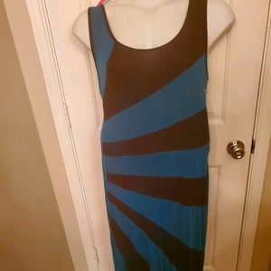 Teal Black Asymmetrical Striped Maxi Tank Dress